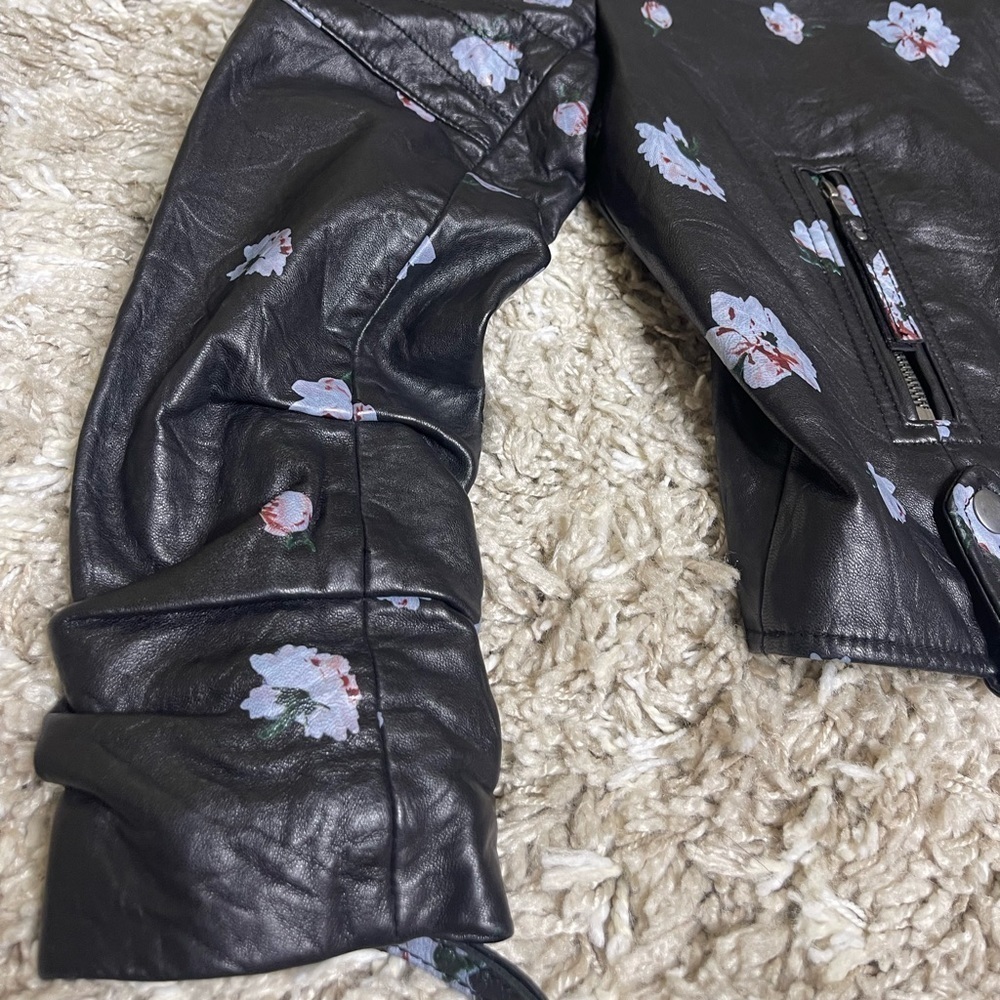 NWOT Joie Thisbe Moto Black Floral Lamb Leather Jacket Size XS - Picture 8 of 16